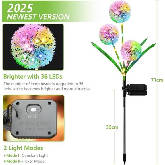 4 Pack Solar Garden Lights Outdoor Decor, New Version 12 Glowing Dandelion - Picture 5 of 8